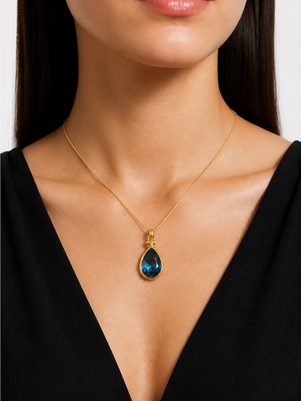 Touchstone Crystal Necklace with Teardrop Swarovski Blue Crystal Pendant